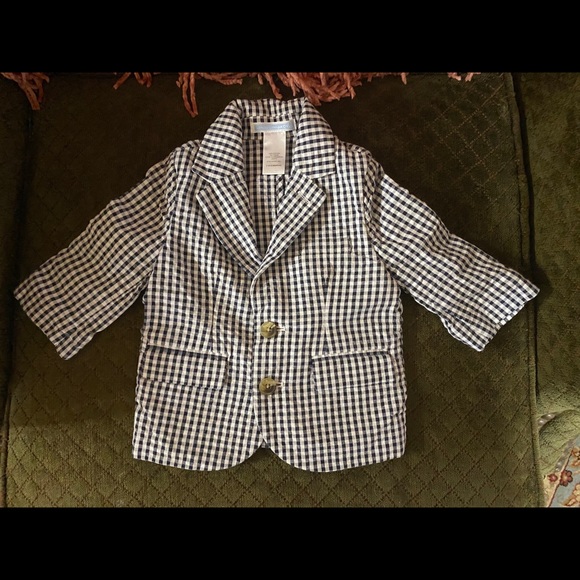 Janie and Jack Gingham Blazer Navy and White Check - Picture 1 of 2